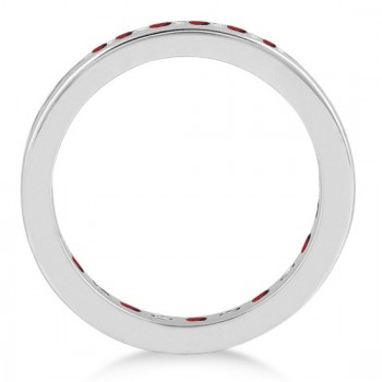 Channel-Set Garnet & Diamond Eternity Ring 14k White Gold (1.50ct)