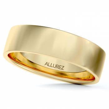 14k Yellow Gold Plain Wedding Band Flat Comfort-Fit Plain Ring (5 mm)