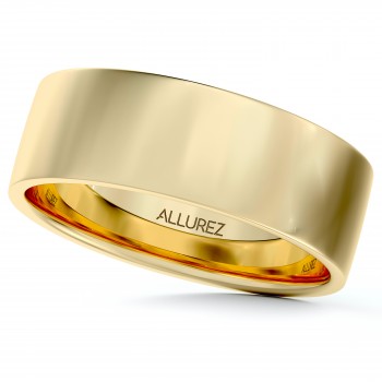 14k Yellow Gold Plain Wedding Band Flat Comfort-Fit Plain Ring (6 mm)