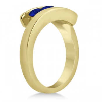 Blue Sapphire 3 Stone Journey Ring Tension Set 14K Yellow Gold 0.90ctw