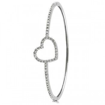 White Diamond Heart Bangle Bracelet in 14k White gold (1.00ctw)