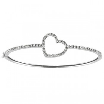 White Diamond Heart Bangle Bracelet in 14k White gold (1.00ctw)