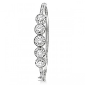 Vintage Style Diamond Bangle Bracelet 14k White Gold (2.57ct)