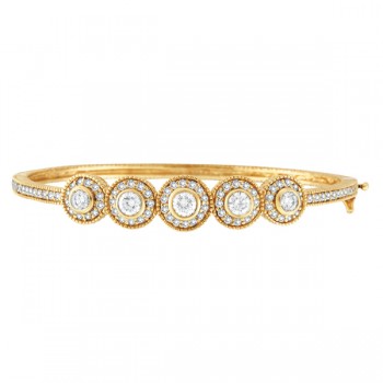 Vintage Style Diamond Bangle Bracelet 18K Yellow Gold (2.57ct)