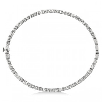 Vintage Style Pave Set Diamond Bangle Bracelet 14k White Gold (0.55ct)