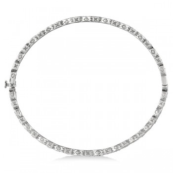 Vintage Style Pave Set Diamond Bangle Bracelet 14k White Gold (0.55ct)