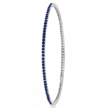 Stackable Blue Sapphire Bangle Eternity Bracelet 14k White Gold 2.60ct