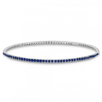 Stackable Blue Sapphire Bangle Eternity Bracelet 14k White Gold 2.60ct
