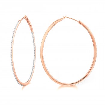 Diamond 42mm Oval Skinny Hoop Earrings 14K Rose Gold (0.48CT)