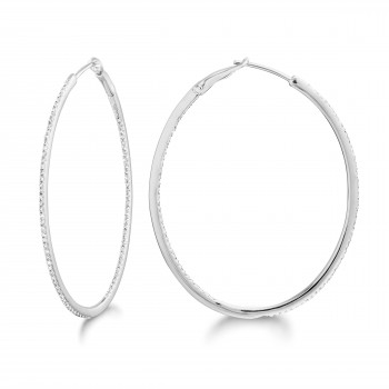 Diamond 42mm Oval Skinny Hoop Earrings 14K White Gold (0.48CT)