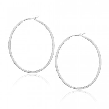 Diamond 42mm Oval Skinny Hoop Earrings 14K White Gold (0.48CT)