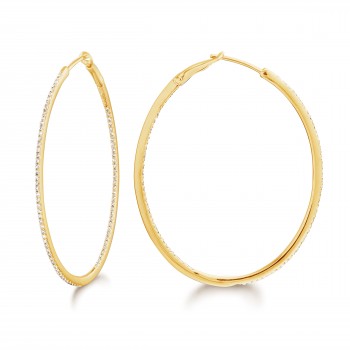 Diamond 42mm Oval Skinny Hoop Earrings 14K Yellow Gold (0.48CT)