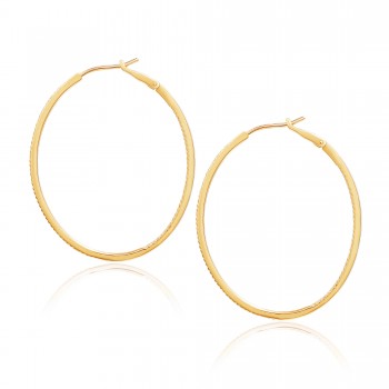 Diamond 42mm Oval Skinny Hoop Earrings 14K Yellow Gold (0.48CT)