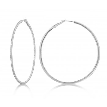 Diamond 53mm Round Skinny Hoop Earrings 14K White Gold (0.60CT)