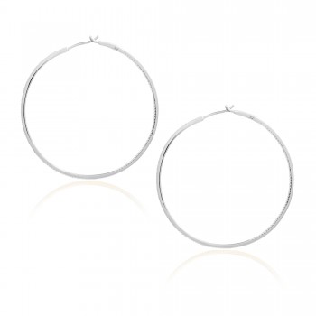 Diamond 53mm Round Skinny Hoop Earrings 14K White Gold (0.60CT)