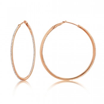 Diamond 39mm Round Skinny Hoop Earrings 14K Rose Gold (0.39CT)