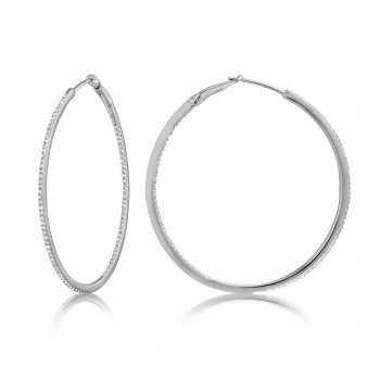 Diamond 39mm Round Skinny Hoop Earrings 14K White Gold (0.39CT)