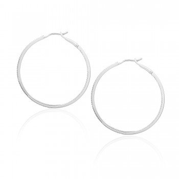 Diamond 39mm Round Skinny Hoop Earrings 14K White Gold (0.39CT)