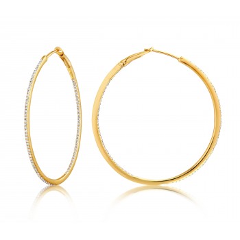 Diamond 39mm Round Skinny Hoop Earrings 14K Yellow Gold (0.39CT)