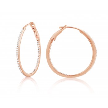 Diamond 30mm Round Skinny Hoop Earrings 14K Rose Gold (0.26CT)