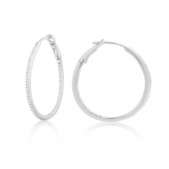 Diamond 30mm Round Skinny Hoop Earrings 14K White Gold (0.26CT)