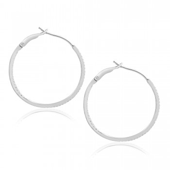 Diamond 30mm Round Skinny Hoop Earrings 14K White Gold (0.26CT)