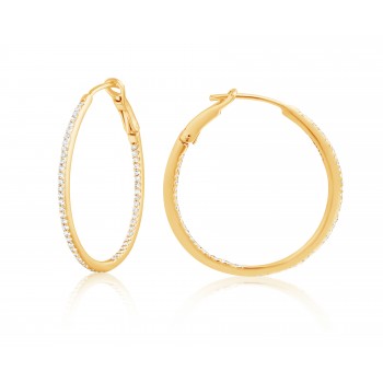 Diamond 30mm Round Skinny Hoop Earrings 14K Yellow Gold (0.26CT)