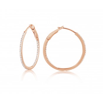 Diamond 25mm Round Skinny Hoop Earrings 14K Rose Gold (0.20CT)