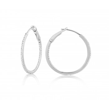 Diamond 25mm Round Skinny Hoop Earrings 14K White Gold (0.20CT)