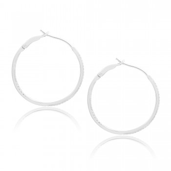 Diamond 25mm Round Skinny Hoop Earrings 14K White Gold (0.20CT)