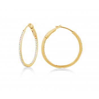 Diamond 25mm Round Skinny Hoop Earrings 14K Yellow Gold (0.20CT)