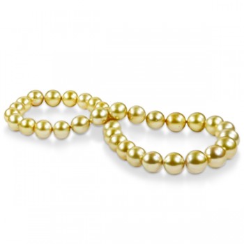 Golden South Sea Pearls Strand Necklace 14k Yellow Gold 10-13mm