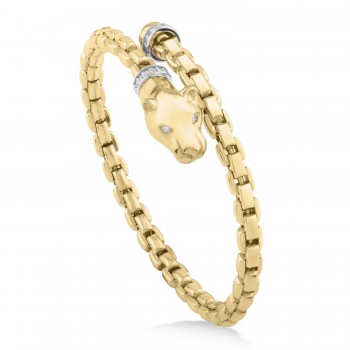 Diamond Venetian Link Panther Bangle Bracelet 14K Yellow Gold (0.24ct)