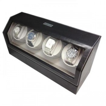 Quad Automatic Watch Winder in Black Leather