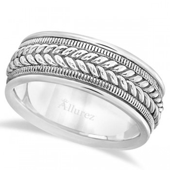 Woven Milgrain Edge Wedding Ring For Men14k White Gold (8mm)