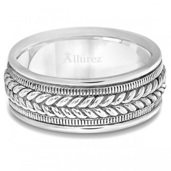 Woven Milgrain Edge Wedding Ring For Men14k White Gold (8mm)