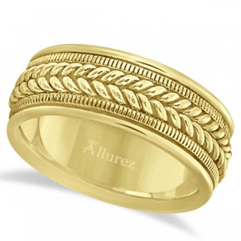 Woven Milgrain Edge Wedding Ring For Men 14k Yellow Gold (8mm)