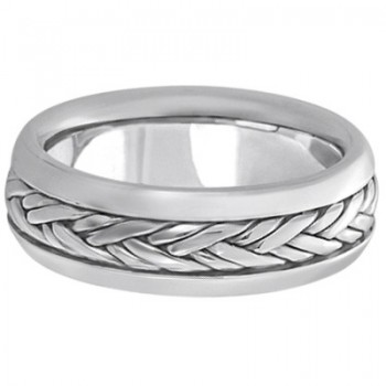 Men's Wide Handwoven Wedding Ring 14k White Gold (6mm)