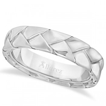 Men's High Polish Braided Handwoven Wedding Ring 14k White Gold (7mm)