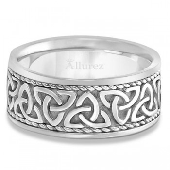 Men's Hand Made Celtic Irish Wedding Ring 14k White Gold (10mm)