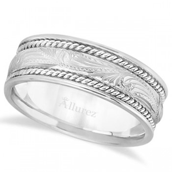 Fancy Carved Vintage Wedding Ring For Men 14k White Gold (7.5mm)