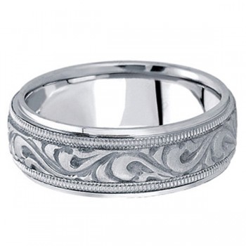 Antique Style Handmade Wedding Band in 14k White Gold (7.5mm)