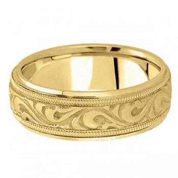 Antique Style Handmade Wedding Band in 14k Yellow Gold (7.5mm)