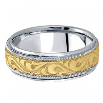 Antique Style Handmade Wedding Band in 18k Two Tone Gold (7.5mm)