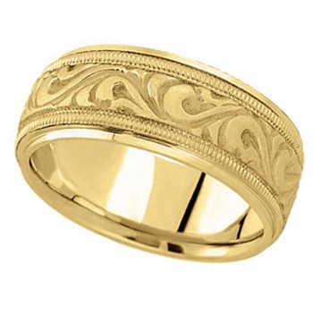 Antique Style Hand Made Wedding Band in 14k Yellow Gold (9.5mm)