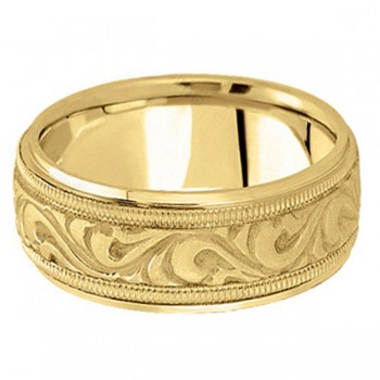 Antique Style Hand Made Wedding Band in 14k Yellow Gold (9.5mm)