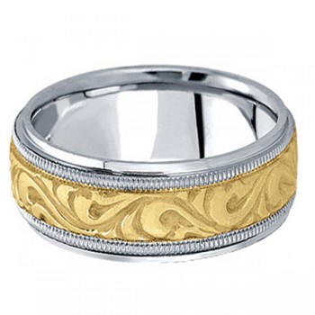 Antique Style Hand Made Wedding Band in 18k Two Tone Gold (9.5mm)