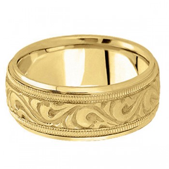 Antique Style Hand Made Wedding Band in 18k Yellow Gold (9.5mm)