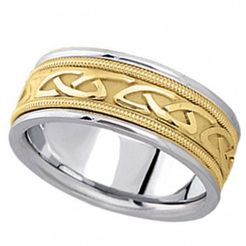 Hand Made Celtic Wedding Band in 14k Two Tone Gold (8mm)