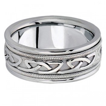 Hand Made Celtic Wedding Band in 14k White Gold (8mm)